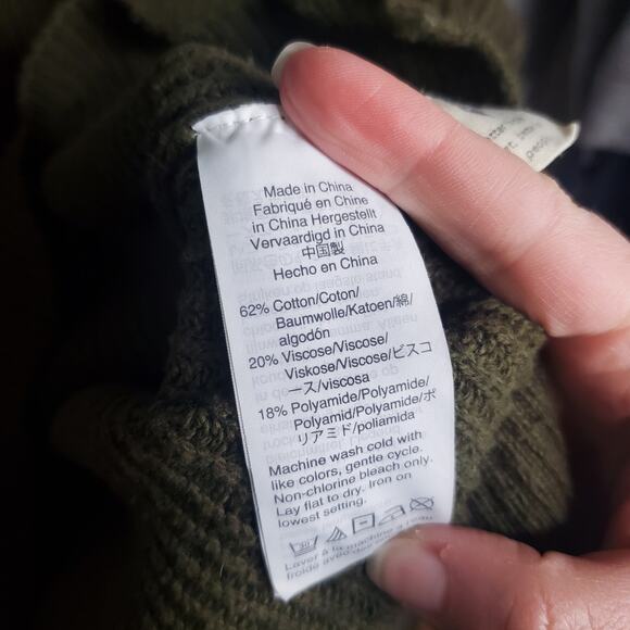 Madewell Thompson Pocket Pullover Sweater Olive Green Pullover Ribbed Women's XS - Picture 8 of 14